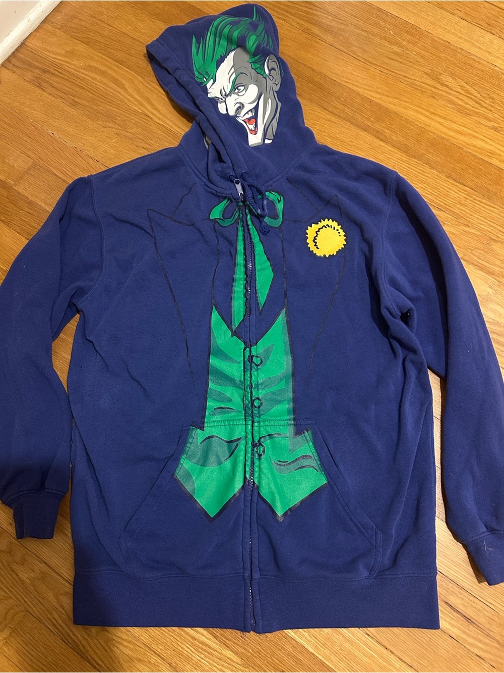 DC Comics Boys Navy Joker Costume Zip Hoodie with Green Graphic